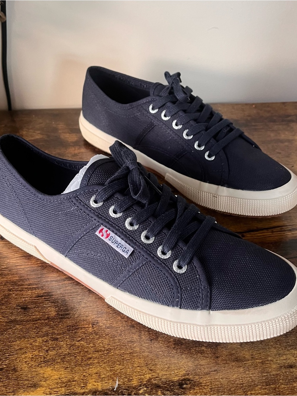 Superga Men’s Canvas Sneakers in Navy with Off-White Soles